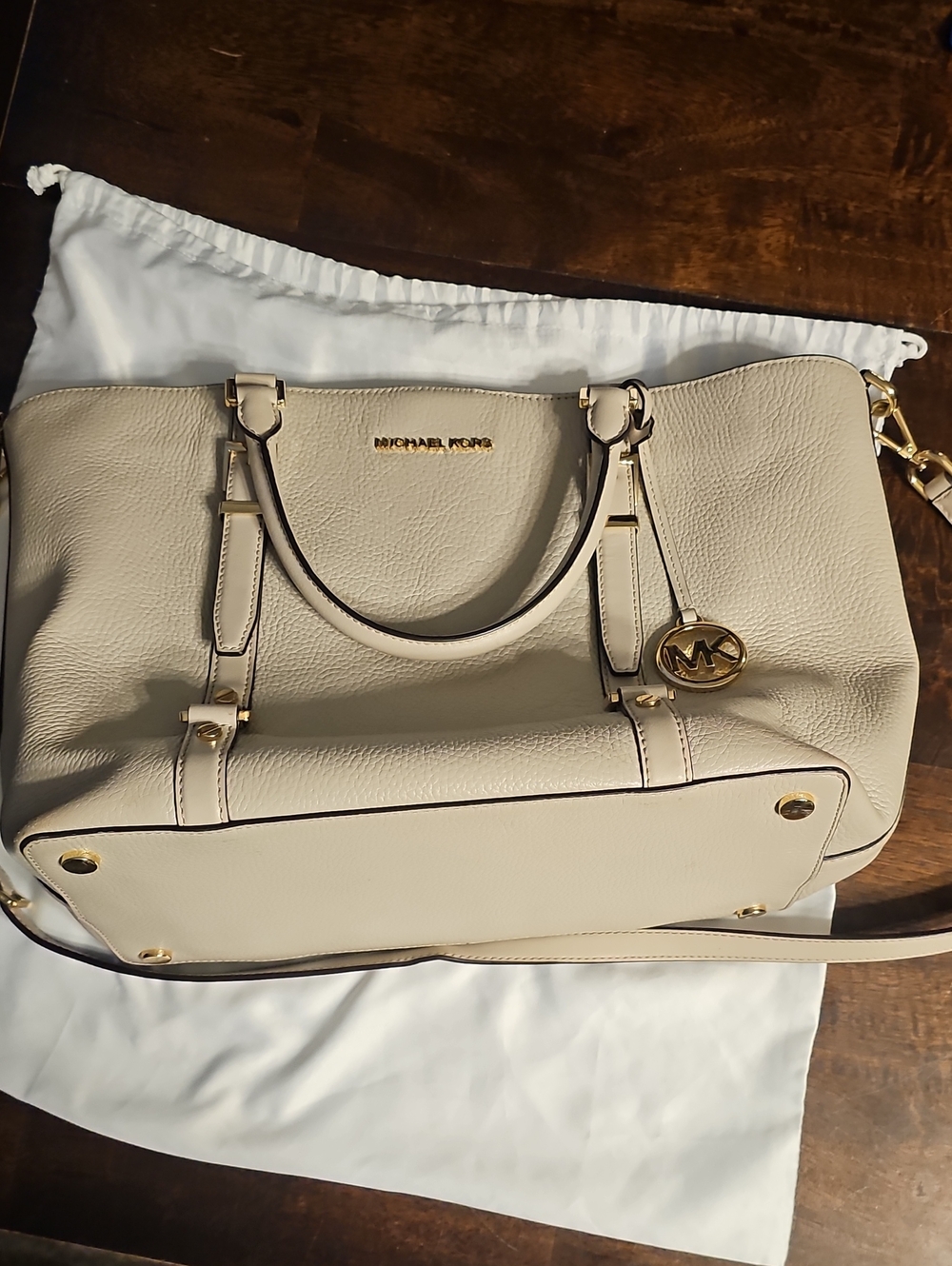 Michael Kors Beige/Cream Pebbled Leather Satchel with Gold Hardware